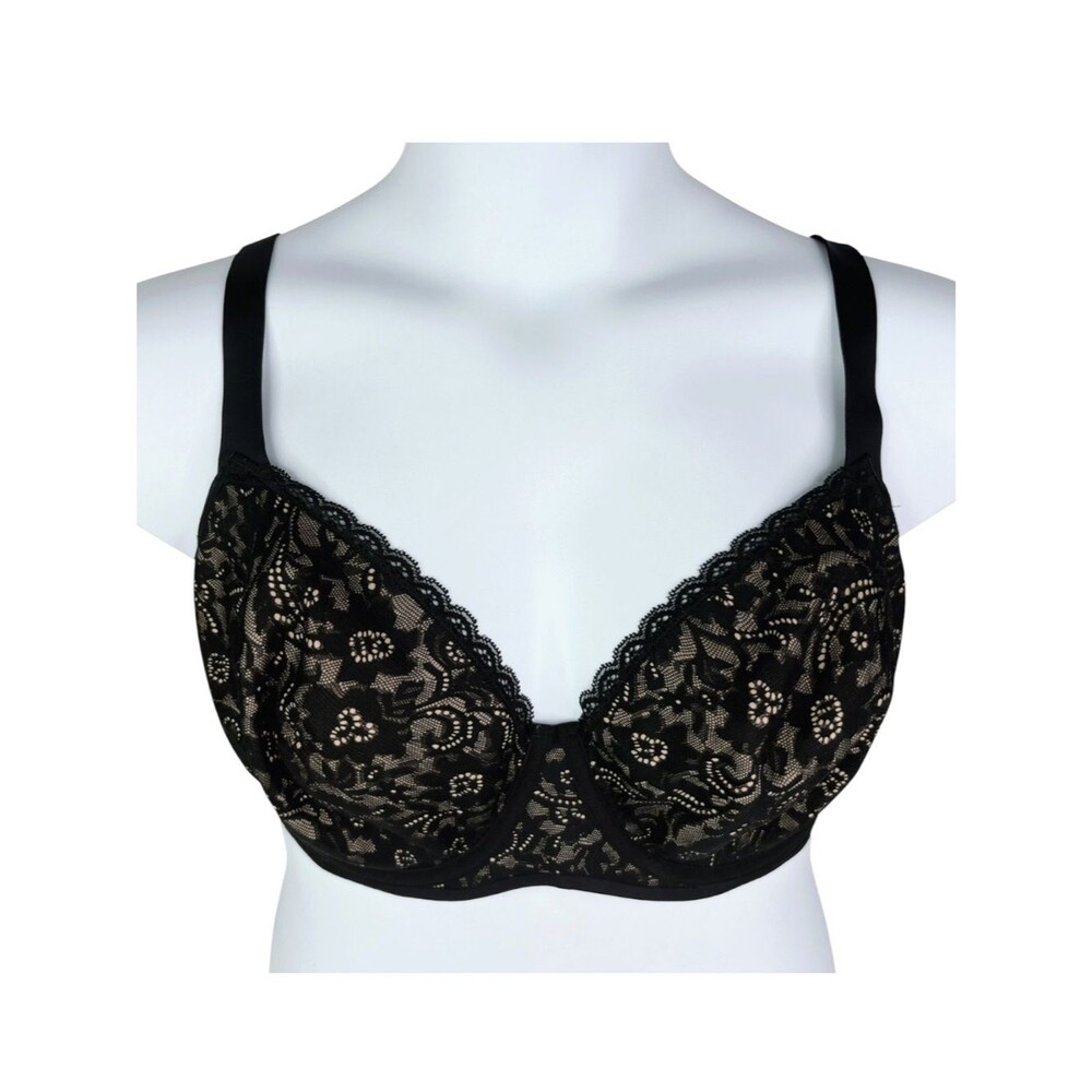 Soma Enticing Lift Full Coverage Bra sz 38D * Black Lace Underwire Cream Lining